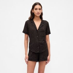 NWT GAP Petite Medium Brown Leopard Print Modal Short Sleeve Pajama Set